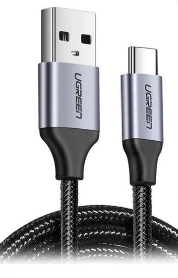 Cáp UGREEN USB-A 2.0 sang USB-C Mạ niken Bện nhôm 0,25m (Đen)