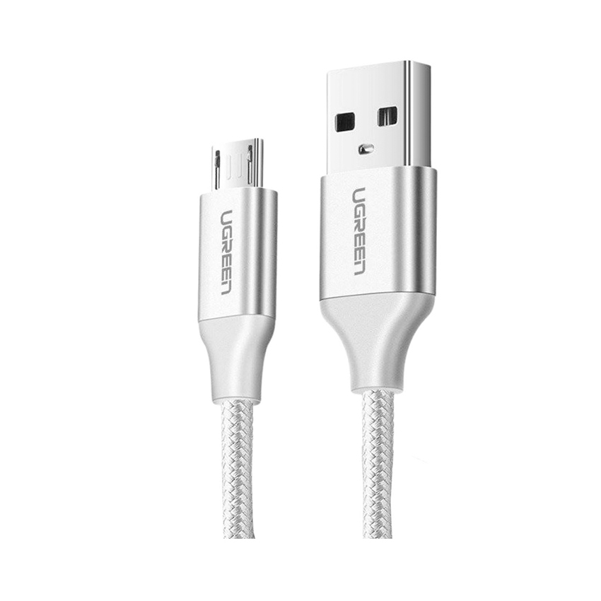 Cáp UGREEN USB 2.0 A đến Micro USB Mạ niken Bện nhôm 1m (Trắng)