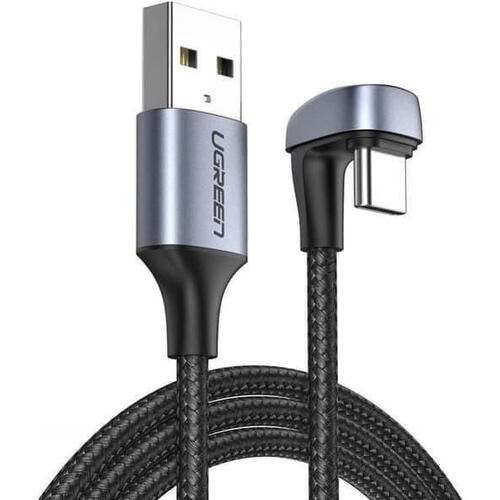 UGREEN USB2.0-A đến cáp USB-C góc cạnh Vỏ nhôm với bện 1m (Đen)