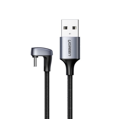 UGREEN USB2.0-A đến cáp USB-C góc cạnh Vỏ nhôm với bện 2m (Đen)