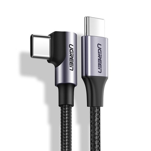 UGREEN USB-C Male to USB-C Male 2.0 5V / 5A Cáp tròn góc đôi Mạ niken Vỏ Alu 3m (Đen)