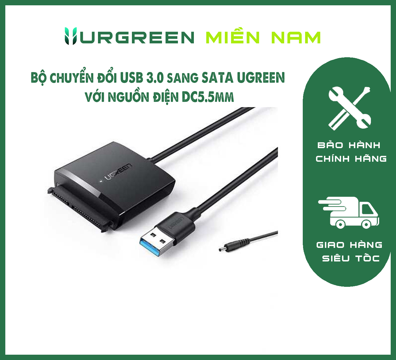 Bộ chuyển đổi USB 3.0 sang SATA UGREEN với nguồn điện DC5.5mm 60561
