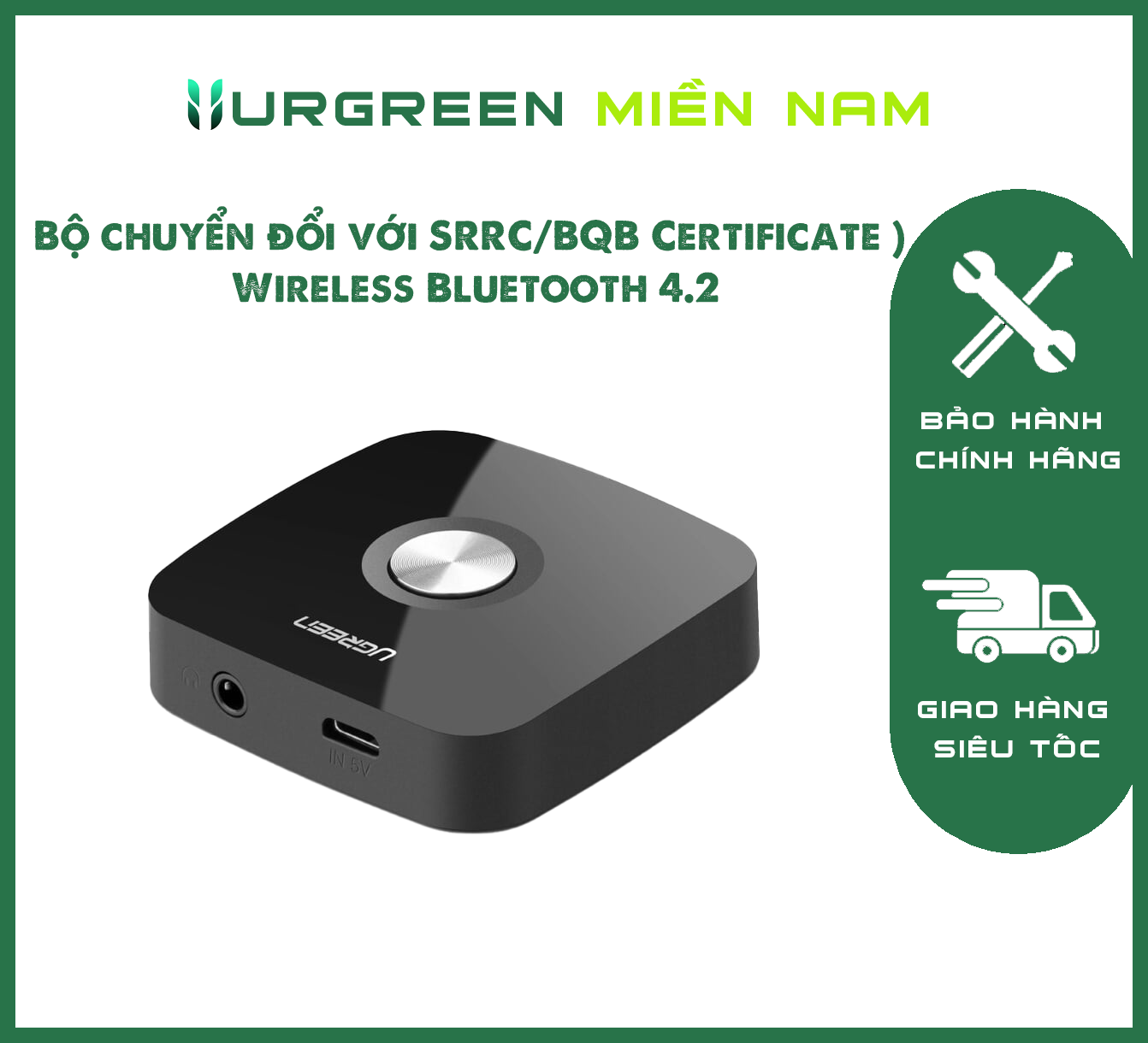 Bộ chuyển đổi với SRRC/BQB Certificate ) Wireless Bluetooth 4.2 APTX Receiver Audio model CM105 đen Ugreen 40758