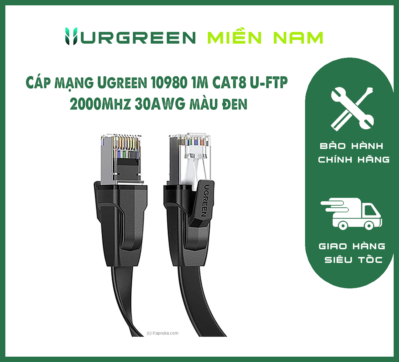 Cáp mạng Ugreen 10980 1M CAT8 U-FTP 2000Mhz 30AWG màu đen NW134 