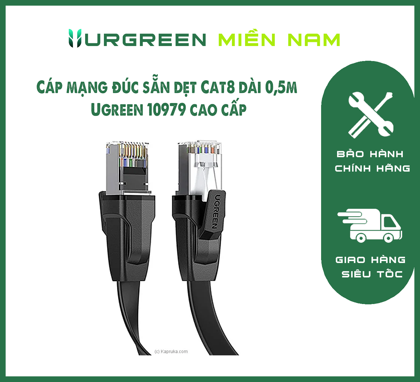 Cáp mạng đúc sẵn dẹt Cat8 dài 0,5m Ugreen 10979 cao cấp